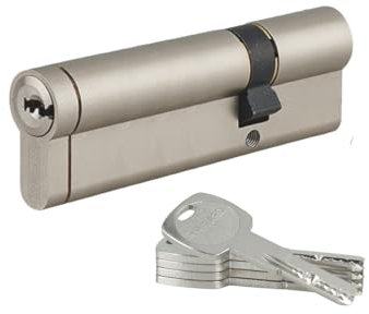 THIRARD - Cylindre Double Entrée Transit 1 - Laiton Nickelé - Système S'entrouvrant - 6 Goupilles - Anti-Perçage, Anti-Crochetage - 30 x 70 mm - 5 Clés Réversibles - Gris