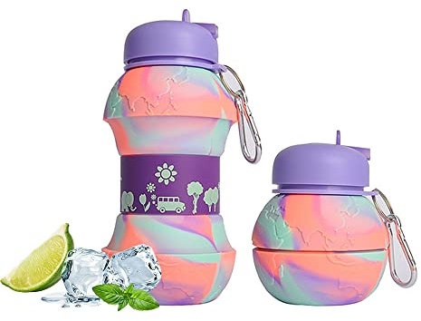 QTANZIQI Silicone Collapsible Drink Bottle For Kids - Football Water Bottle, Foldable Kids Water Bottle With Keyring, Food Grade Silicone & BPA Free Purple 550Ml/19Oz silk pillowcase