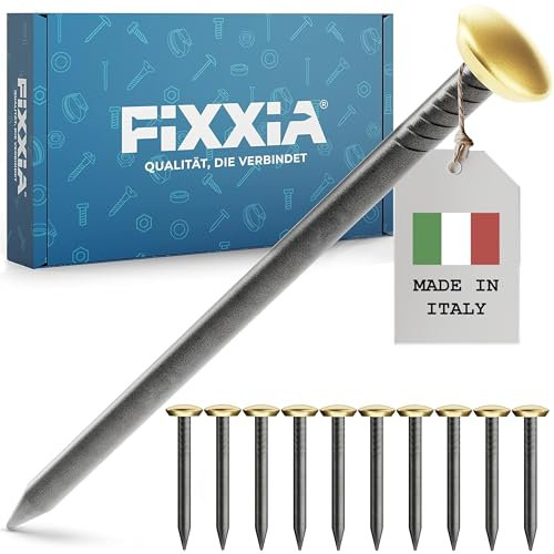 FIXXIA Bildernägel mit oder ohne Einschlaghilfe, 30 Stück ø2mm, schwarz mit gold-, oder silberfarbenem Dekokopf ø6mm, 20, 25, 30, 40, 50mm, Betonnägel, Wandnagel (Goldfarben, 20mm)