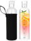 Hniuyun Lot de 2 bouteilles d'eau de 500 ml avec marqueur de temps et manchon antidérapant, réutilisables en verre transparent, adaptées pour le bureau, la salle de sport, l'extérieur