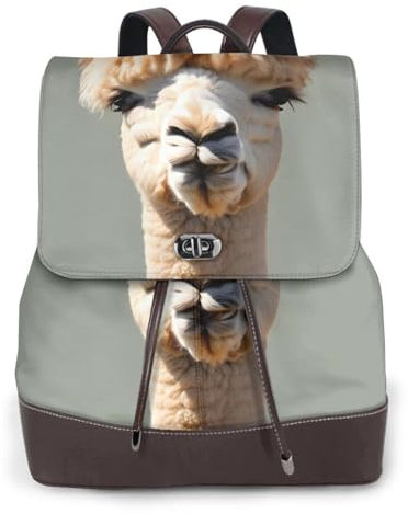 Alpaka Avatar Damen Leder Rucksack - High School & College Büchertasche Leichter lässiger Tagesrucksack für jede Jahreszeit, Schwarz , One size