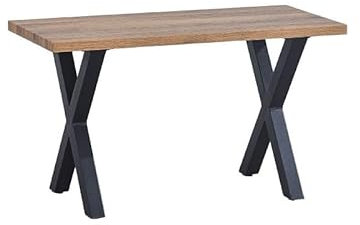 HOGAR24 ES Taburete de Cocina diseño Industrial, Banco Asiento Cocina, Acabado Madera, Patas Metálicas Forma X Color Negro, Medidas: 80 cm (Ancho) x 45 cm (Alto) x 36 cm (Fondo).