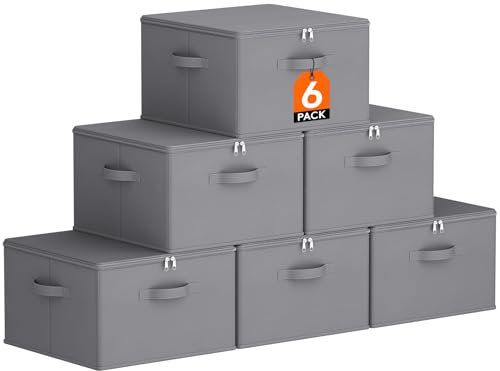 Lifewit 40L Aufbewahrungsbox mit Deckel, 6er-Pack, Faltbare Aufbewahrungsboxen aus Vliesstoff mit Griff, Faltbox, Kleideraufbewahrung, 40 x 40 x 25 cm, Grau