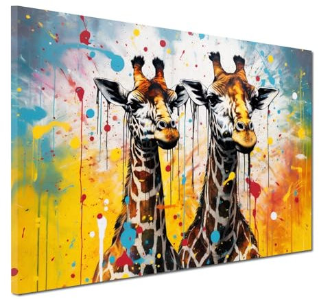 Tableau Moderne sur Toile girafes abstraites Pop Art Style décoration Murale Taille 60x40x2cm