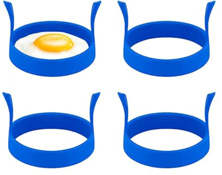 Eierringe zum Braten von Eiern – runder Eierkocher Ring | 4 x runde Pfannkuchenform – Silikon-Eierformen für Grillplatte | Eier-Sandwich-Maker | Pfannkuchenformer, Eierform, Pfannkuchenform für Grill