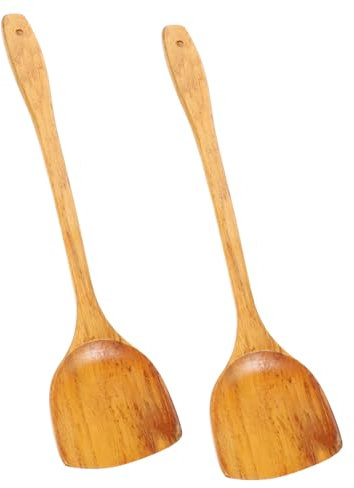 MAGICLULU 2 Piezas utensilio de cocina utensilio para panqueques para freír aleta de wok de madera pala de madera herramienta de cocina de madera