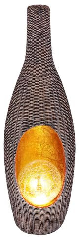 Solarleuchte Gartendeko für Außen Deko Design Solarleuchte Rattan-Optik goldfarben mit Glaskugel, Crackle braun, LED warmweiß, LxH 14,3x45,5 cm