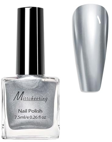 Silver Nail Polish, Chrome Metallic Nail Polish, Glitter Shimmer Quick Dry Long Lasting Breathable Nail Varnish, Holographic Nail Glitter No Need LED/UV Lamp Nail Art Manicure for Women