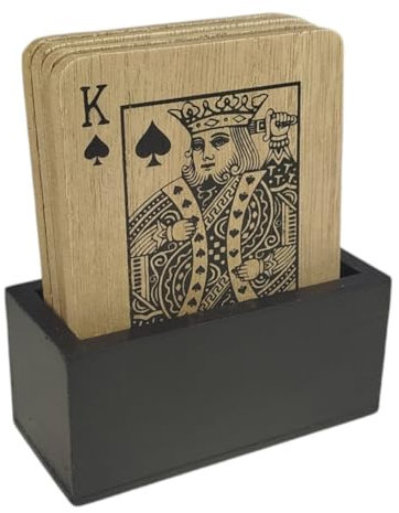 4er Set Kartenspiel Untersetzer aus Holz mit Halterung