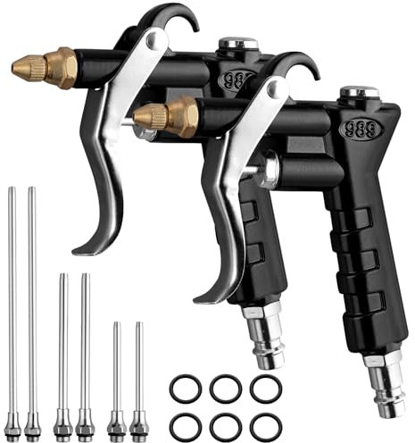 AUTOUTLET 2X Druckluftpistole Luftblaspistole für 1/4 BSP Schnellkupplung, Hochdruck Ausblaspistolen mit 6 Düsen & Einstellbarer Lufteinlass, Druckluft-Ausblaspistole Pneumatische Luftkompressor