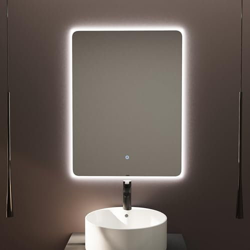 Baikal Miroir de Salle de Bain Rectangulaire | 80 x 60 cm | LED 36W | Retroeclaire | Tactile avec Antibuee | Lumiere 3 Couleurs 3500K/4000K/6000K | Miroir avec Eclairage