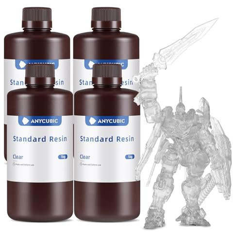 ANYCUBIC 3D Drucker Resin, UV 405nm Standard Rapid Photopolymer Resin, mit Hoher Genauigkeit und Schneller Aushärtung für den LCD DLP 3D Printer (Transluzent, 1kg, 4pcs)