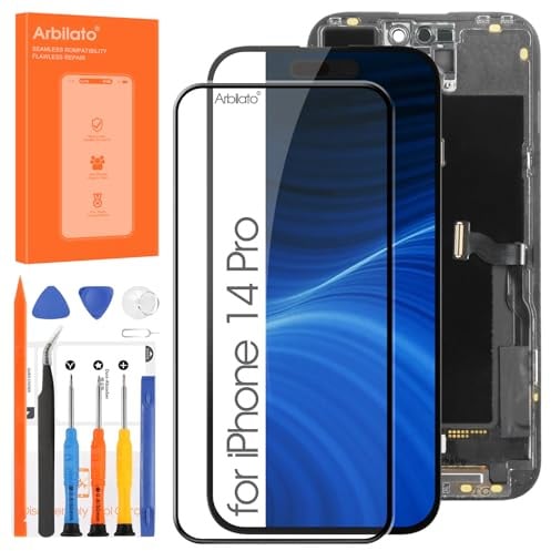 Arbilato Display für iPhone 14 Pro LCD Ersatzbildschirm | Touch Digitizer Assembly, A2890, A2650, A2889, A2892, A2891, mit Reparatur-Werkzeug-Set