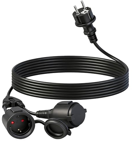 WSPIHO Verlängerungskabel mit Schuko Steckdosen 3M,16A 250V Outdoor Mehrfachsteckdose,IP44 Wasserdicht Doppelstecker Außen für Garten, Büro und Zuhause