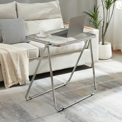 [en.casa] Beistelltisch Alerhavn Laptoptisch 70 x 49 x 68 cm Wohnzimmertisch Sofatisch klappbar Kleiner Klapptisch rechteckig Metallgestell Transparent