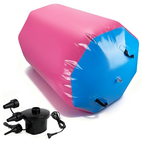 Airtrack Rolle, Air Rolle Turnen Gymnastikmatte mit Elektrischer Luftpumpe, Gymnastics Air Roller, Rückbeugentrainer für Yoga, Übung, Training, Heimgebrauch, 70 * 90 cm, Rosa