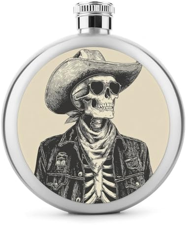 Petaca vintage de acero inoxidable con diseño de calavera occidental para licor, botella de vino portátil de bolsillo redondo para bebida, 5 onzas
