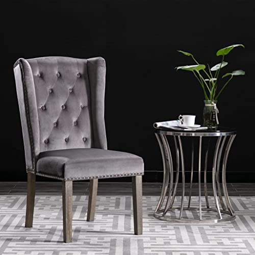 Owoxanthellate Grauer Samt Esszimmerstuhl 55 x 69 x 108,5 cm Massivholzbeine Metallnieten Klassisches Design Modern & Robust für Esszimmer Küche Wohnzimmer
