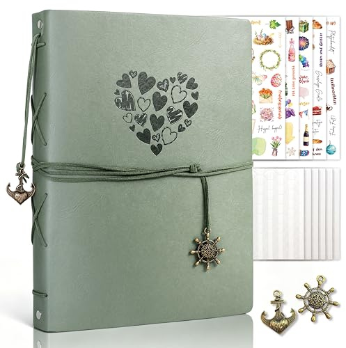 BIROYAL Fotoalbum zum Selbstgestalten, 250g Papier 80 Seiten, Ledereinband | Fotoalbum zum Einkleben, 27×20.5cm, Ringbuchbindung, Mit Aufkleber, Fotoecken & Metallzubehör, Für Hochzeit Geburtstag