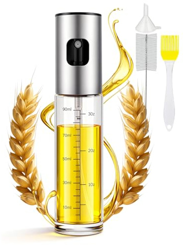 MRUN BONE Ölsprüher für Speiseöl, 100ml Sprühflasche Öl, Glas Öl Zerstäuber Küche Ölsprühflasche Heißluftfritteuse, Oil Sprayer mit Skala & Trichter, Ölspray für ÖI & Essig 100% BPA frei