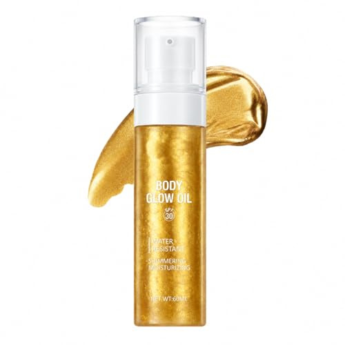 Körperöl Gold Schimmer LSF 30 - Feines Body Shimmer Oil mit Glitter, feuchtigkeitsspendend, nicht fettend, leicht verteilbar, Body Glow Oil für Damen, Beine, Arme, Dekolleté, Strand, Festival & Party