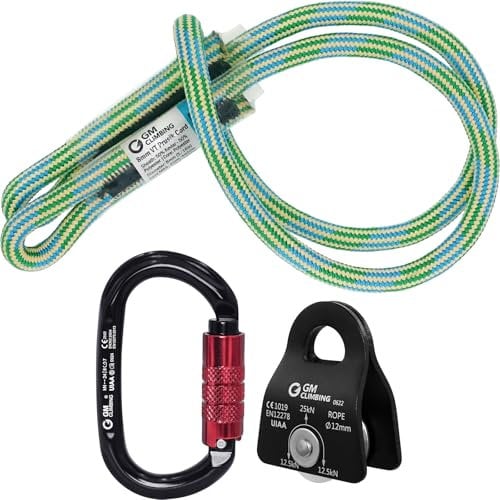 GM CLIMBING Hitch Slack Tending Pulley Kit for Double Rope Climbing System Basic Unit of General Hauling - 20kN Black Micro Prusik Minding Pulley & Oval Locking Carainber & 30in 8mm VT Prusik