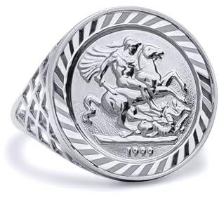 Jewelco London Men's Solid Sterling Silver St George & Dragon Basket Tenth-Krugerrand-Size Ring - Size R