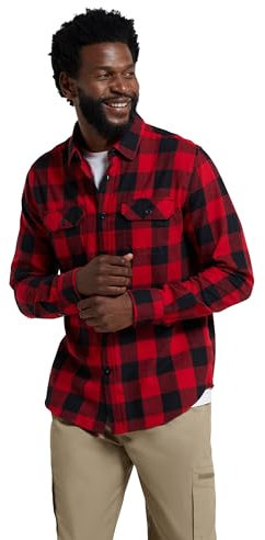 Mountain Warehouse Trace Mens Flannel Long Sleeve Shirt - Lightweight & Breathable Casual Checks Shirt in 100% Cotton with Buttoned Front Pockets - for Travel & Walking Carbon XXS