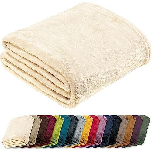 REDBEST Microfaserdecke Amarillo, Fleece-Wohndecke, Sofadecke Natur Größe 130x180 cm - kuscheliger Teddyfleece, extra weich warm, pflegeleicht, waschbar