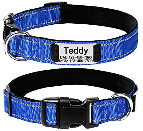 Oncpcare Personalisiertes Hundehalsband mit Namensschild, geräuschlos, individuelle Gravur, Haustier-ID-Tags, reflektierende Halsbänder, Training für kleine, mittelgroße und große Hunde