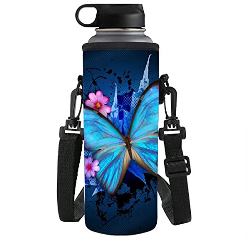 chaqlin - Funda térmica de neopreno para botellas de agua de acero inoxidable, cristal y plástico (tamaño pequeño), color Butterfly-azul, tamaño Small(500-750ML)