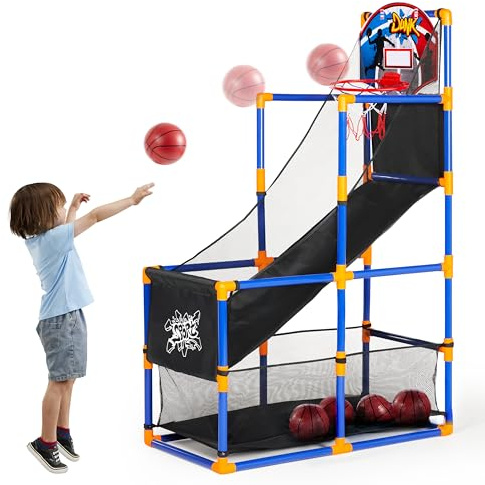 JOYIN Arcade Basketball Game Set with 4 Balls and Hoop for Kids 3 to 12 Years Old Indoor Outdoor Sport Play - Easy Set Up - Air Pump Included - Ideal for Competition