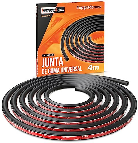 Upgrade4cars Junta de Goma Universal para Puerta y Maletero de Coche 4 Metros | Tira de Sellado Auto-Adhesiva | Burlete Adhesivo para Puertas Coches | Perfil de Forma D