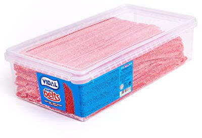 Vidal Golosinas. Cintas Pica Fresa. Regaliz en forma de cinta con cobertura ácida e intenso sabor a fresa. Ideal para mesas dulces y fiestas. Sin gluten. Bandeja 200 u