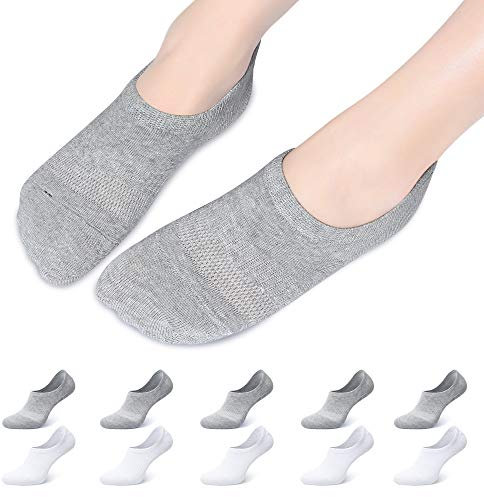 Falechay Fantasmini Donna Calzini Calze Uomo Cotone Antiscivolo Corte Invisibili 10 Paia Bianco+Grigio 35-38