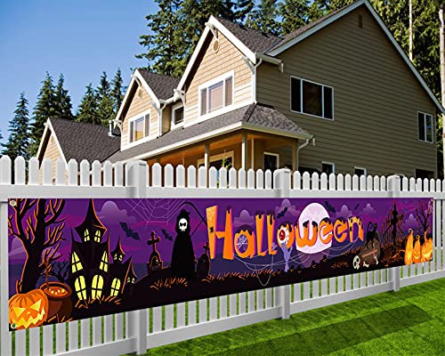 HOWAF Langes Halloween Banner für Grusel Halloween Deko, Stoff Banner für Halloween Garten Aussen Deko, Spukhaus Deko Artikel Requisiten Horror Halloween Wand Tisch Deko, 270 * 35cm