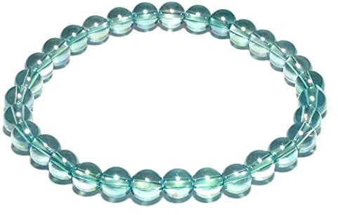 CrystalAge Aqua Aura Quartz-Armband, 6 mm, rund, Perlen, One Size, Kristall