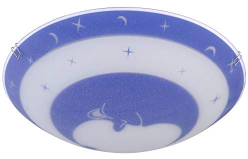 Deckenleuchte Kinderzimmer Glas Kinder Schlafzimmerleuchte Sterne Baby Kinderleuchte Deckenlampe Mond blau, Metall, 1x E27, DxH 30x9