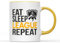 Eat Sleep League Repeat Mug Tea Cafeine Coffee Cup Novedad Fun Video Game Gamer Legends Multijugador Online Battle Arena Character Combat Gift Present (mango amarillo)