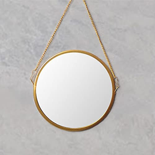 Hosoncovy Wandspiegel mit Metallrahmen, rund, dekorativer Spiegel mit Kette, Schminkspiegel, Kosmetikspiegel für Badezimmer, Wohnzimmer, Schlafzimmer (Gold)
