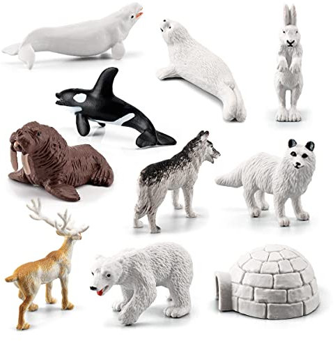 Morofme Arktis-Tiere-Figur, 10 Stück, Mini-Arktis-Tiere, Spielzeug, realistische Polartierfiguren, Tundra-Hirsch, Bär, Fuchs, Arktis-Tier, Tortenaufsatz, Dekoration für Kindergeburtstag