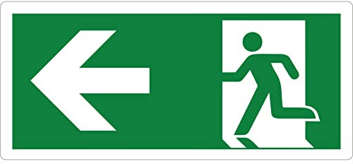 pubblimania Sortie d'urgence Adhésif PVC résistant pour extérieur et intérieur (Cm29x13) (flèche gauche)