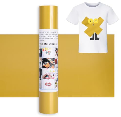 IModeur 12 Ft Plotterfolie Textil Gold – 30,5 x 366 cm Flexfolie für Cricut Maker, Silhouette Cameo, Textilfolie für Kleidung, Mützen, Hosen, andere Stoffe