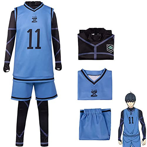 Jiumaocleu Blue Lock Cosplay Costume Outfit - Anime Blue Lock Merch No.11 Isagi Yoichi Football Jersey Sportswear Uniform Tracksuit Training Suits Party Dress Up Full Set for Teens Adults