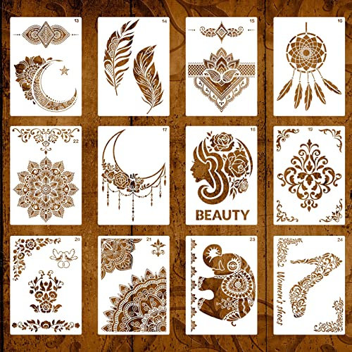 12 großen 21x29cm Mandala Schablonen Set für Kunsthandwerk - Wiederverwendbar & Langlebig - Perfekt für Wand, Holz, Boden & Möbel