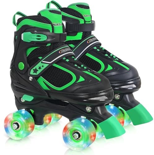 Kids Roller Skates for Boys - Green for Toddler Little Kids Age 4 5 6 7- Adjustable All Light up Wheels Indoor Outdoor Sports Birthday Gift for Son and Grandson