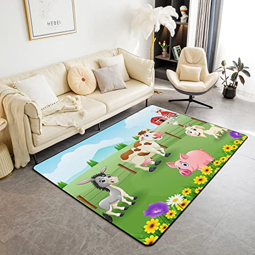Bauernhof Tier Dekor Teppich Kinder Schwein Kuh Ziege Blumen Wohnzimmer Teppiche Kinder Bauernhof Kinderzimmer Dekor Akzent Teppich Rustikal Bauernhaus Indoor Bodenmatte Wohnzimmerteppich 100x150 cm