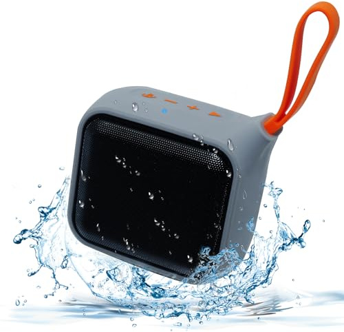 Svemei IPX7 Waterproof Shower Bluetooth Speaker with Loud 8W Sound，Small Portable Wireless Speaker,20H Playtime, BT 5.3,TF Card Slot,Deep Bass, TWS Pairing for Bike,Home, Outdoor (Square)