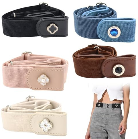 PLATEYTR 5 Stücke Gürtel für Damen und Unisex - Ohne Schnalle, Elastisch, Unsichtbar für Jeans, Hose, Kleid - Verstellbar, Schnellverschluss, Unsichtbare Taille