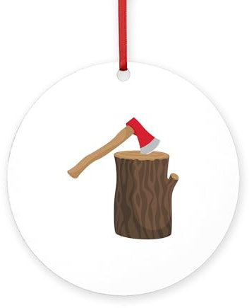 CafePress Axe With Log 4 Round MDF Wood Ornament